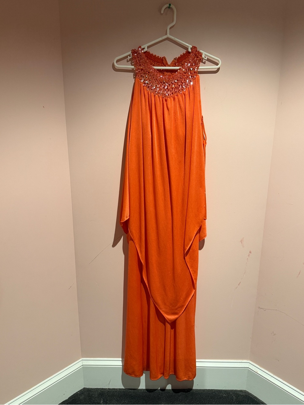 Gene Doris Vintage 60s caftan Orange Maxi Dress with sequin Yoke - Picture 2 of 5